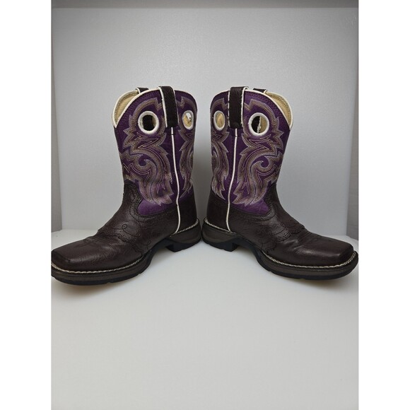 Durango Lil' Rebel Kids Western Cowboy Boot Dark Brown and Purple 8" Size 1 M - Picture 9 of 12